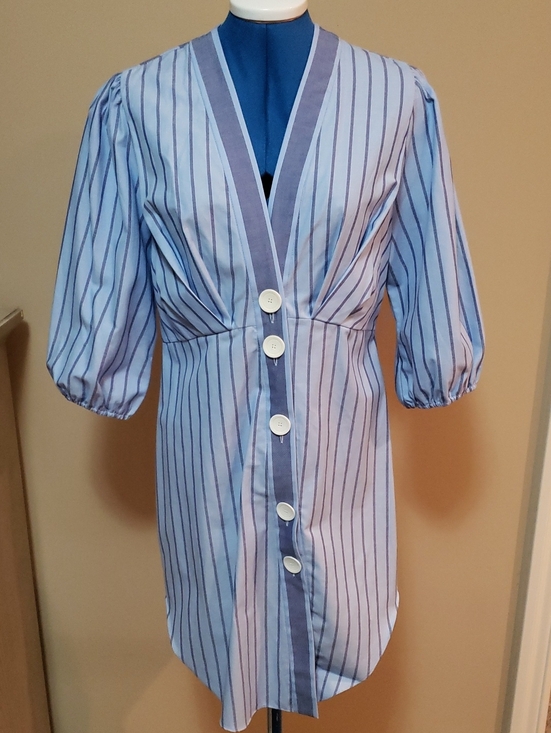Zara Dresses & Skirts - Zara Light Blue & Navy Striped V-Neck Mini Dress
